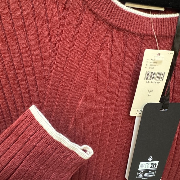 NWT Varley - Xander Long Sleeve Rib Knit Dress - Maroon & White - Large - Picture 8 of 8
